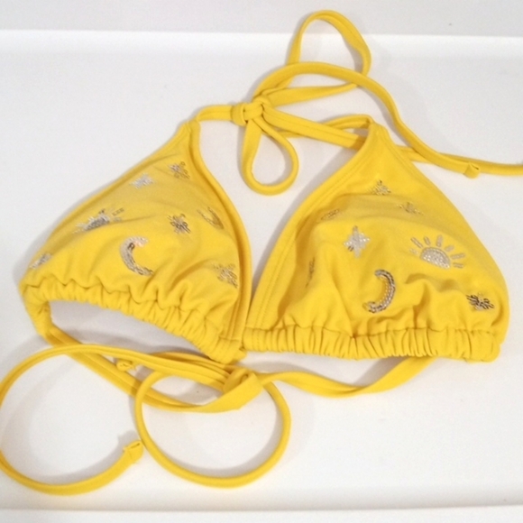 WILD FABLE GOLD HALTER TIE SILVER SEQUIN MOON & STARS BIKINI TOP SIZE XS NWOT - Picture 3 of 6
